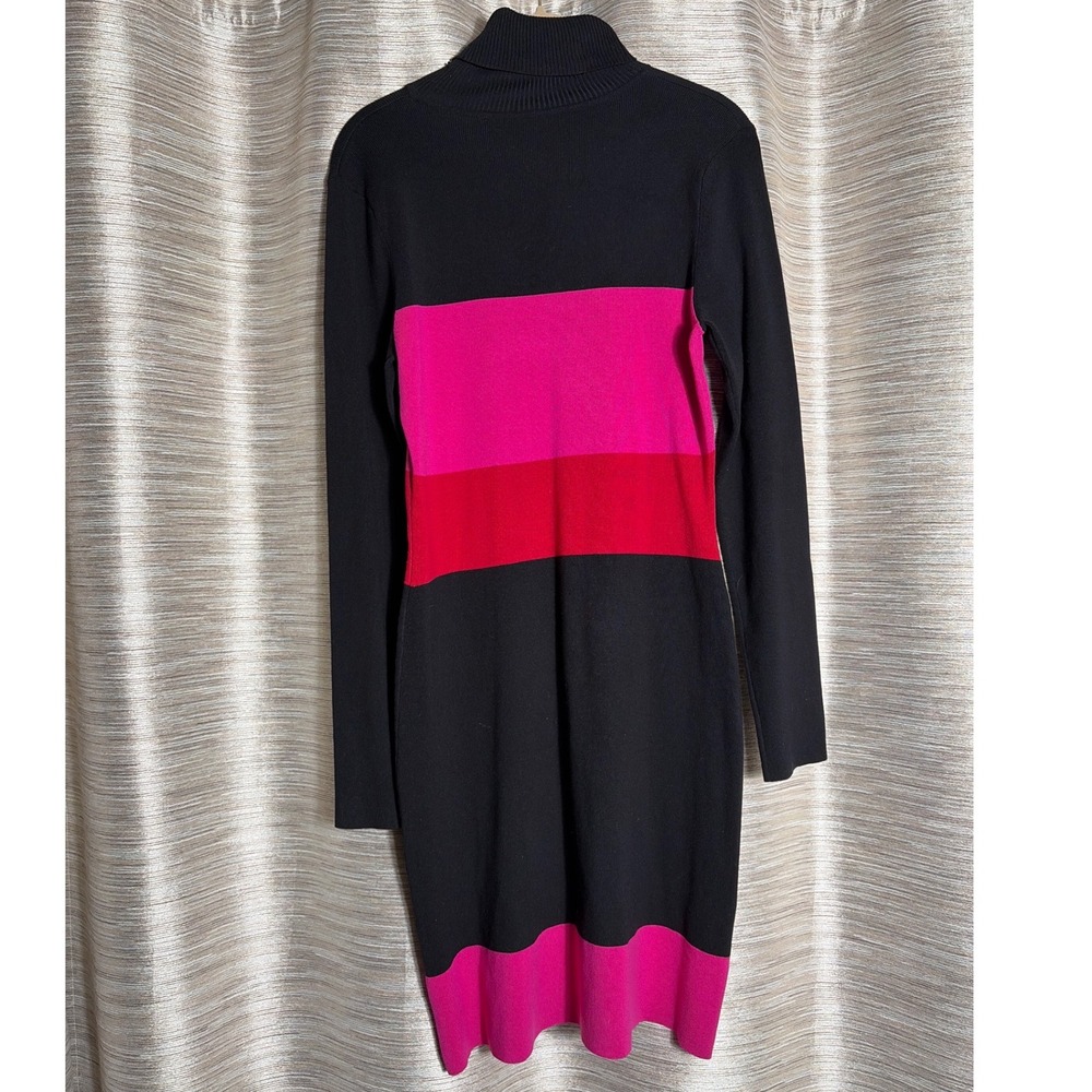 INC International Concept Silk Blend Colorblock Turtleneck Sweater Dress Black L - Picture 2 of 8
